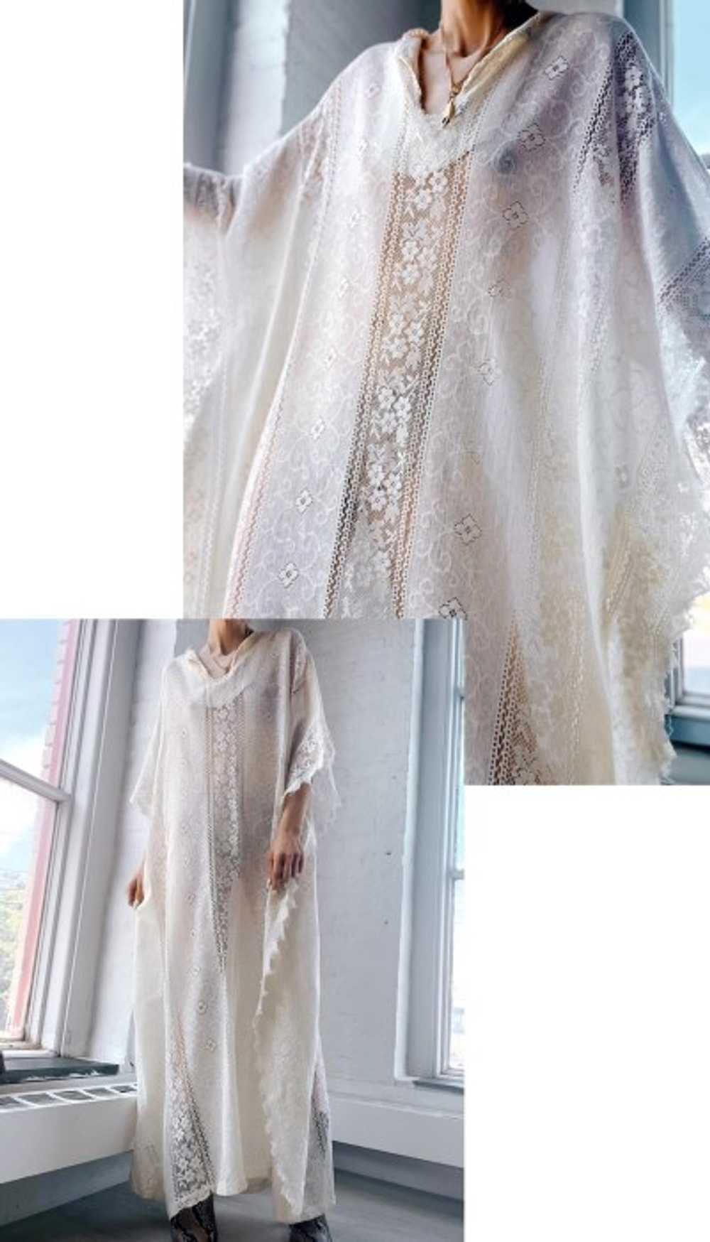 70s crème lace caftan - image 2