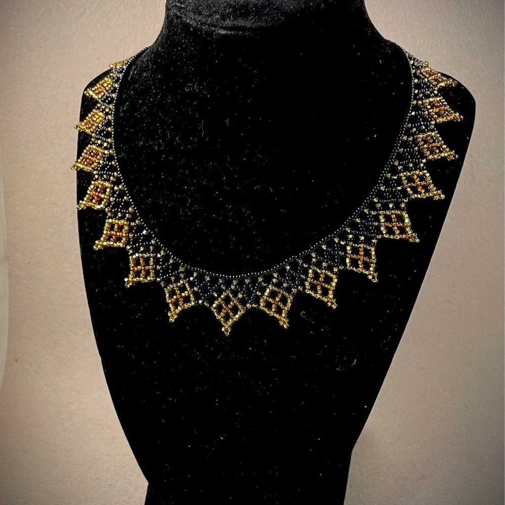 Vintage Woven Seed Bead Chocker Necklace - image 1