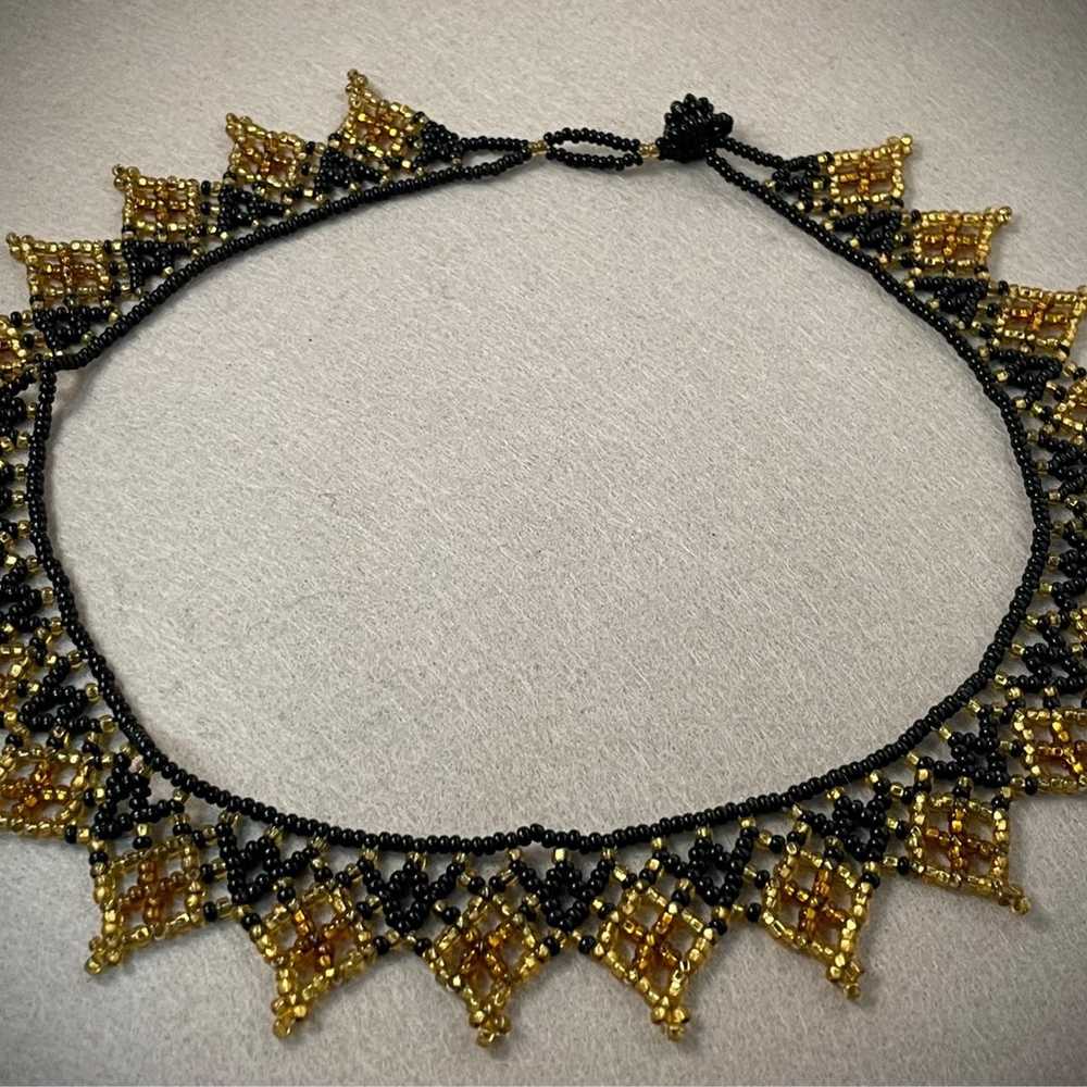 Vintage Woven Seed Bead Chocker Necklace - image 3