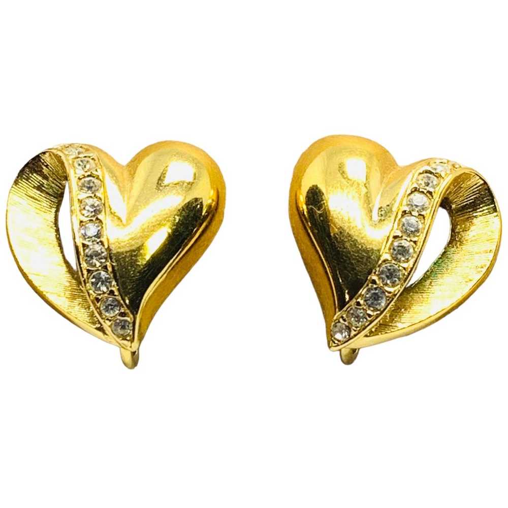 Vintage gold tone screwback clip on heart earrings - image 8