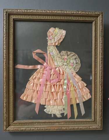 Vintage Peach Satin Ribbon Doll with Big Skirt 19… - image 1