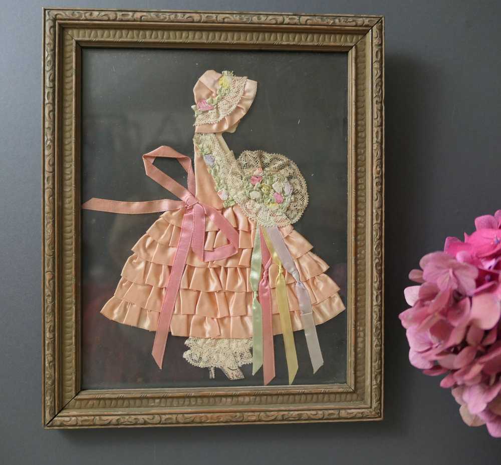 Vintage Peach Satin Ribbon Doll with Big Skirt 19… - image 3