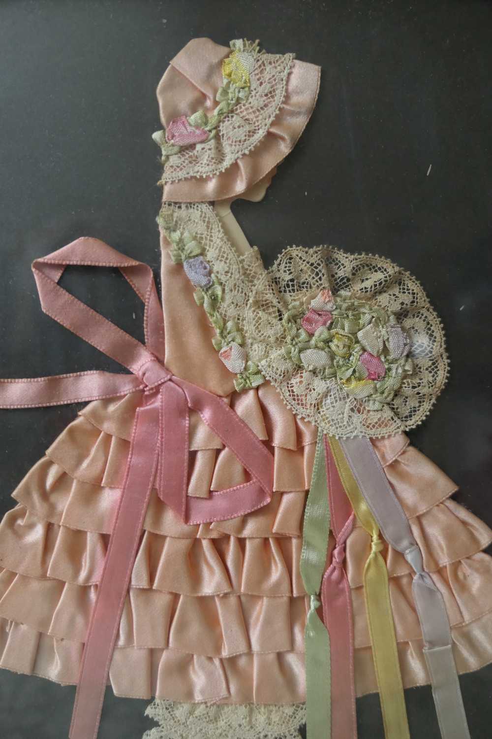 Vintage Peach Satin Ribbon Doll with Big Skirt 19… - image 9