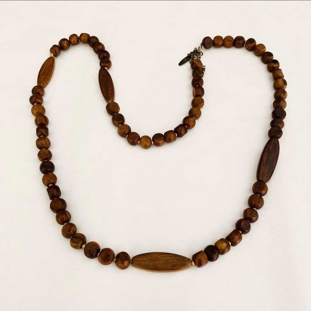 VTG Long Beaded Wood Necklace - Beaded Necklace -… - image 10