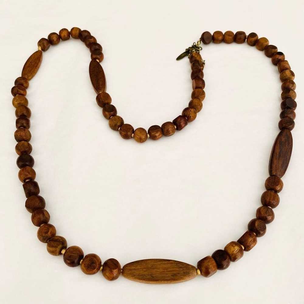 VTG Long Beaded Wood Necklace - Beaded Necklace -… - image 2