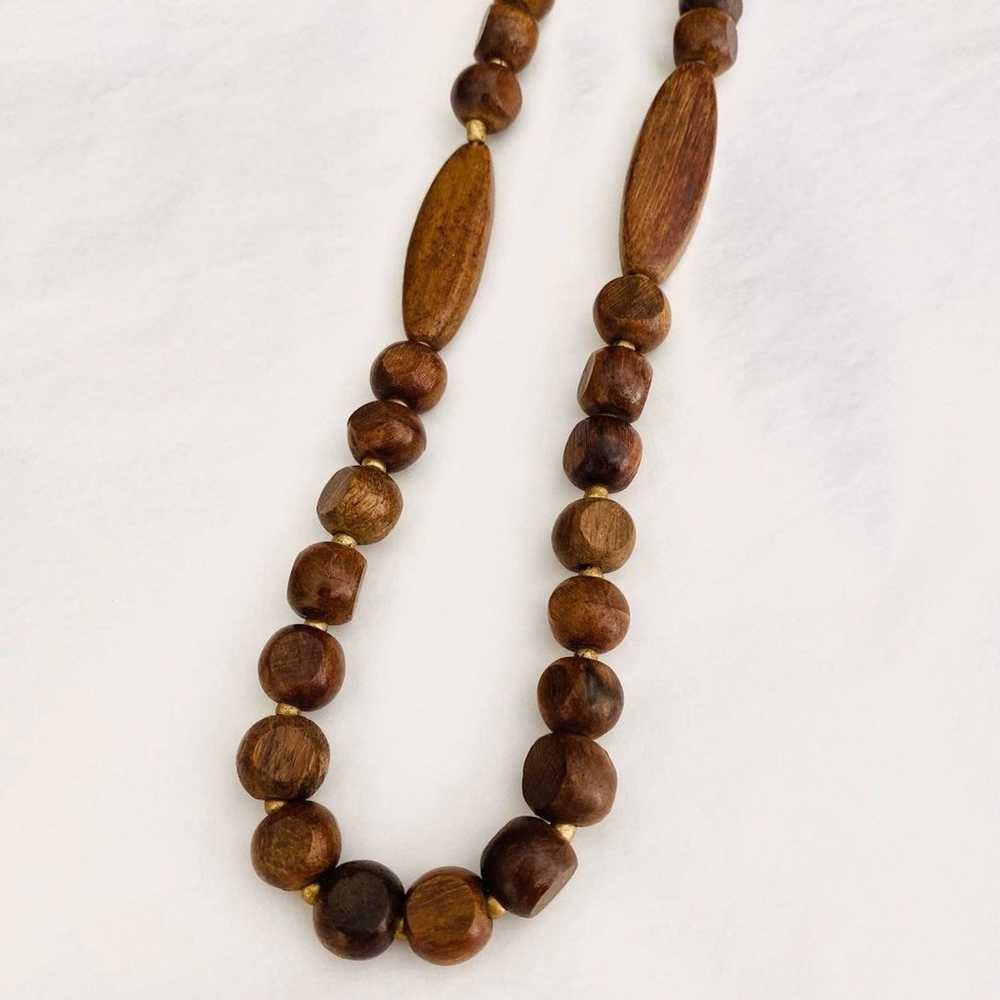 VTG Long Beaded Wood Necklace - Beaded Necklace -… - image 3