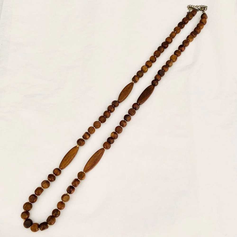 VTG Long Beaded Wood Necklace - Beaded Necklace -… - image 4