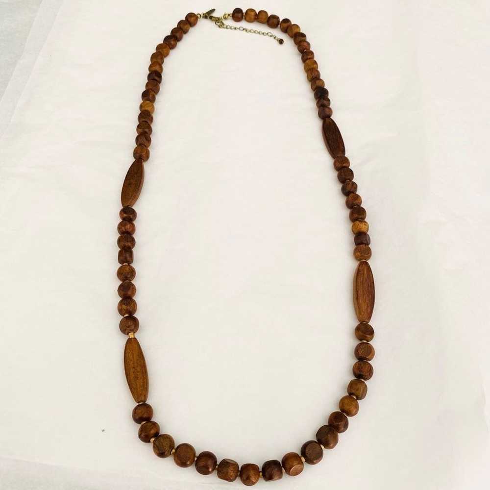 VTG Long Beaded Wood Necklace - Beaded Necklace -… - image 5