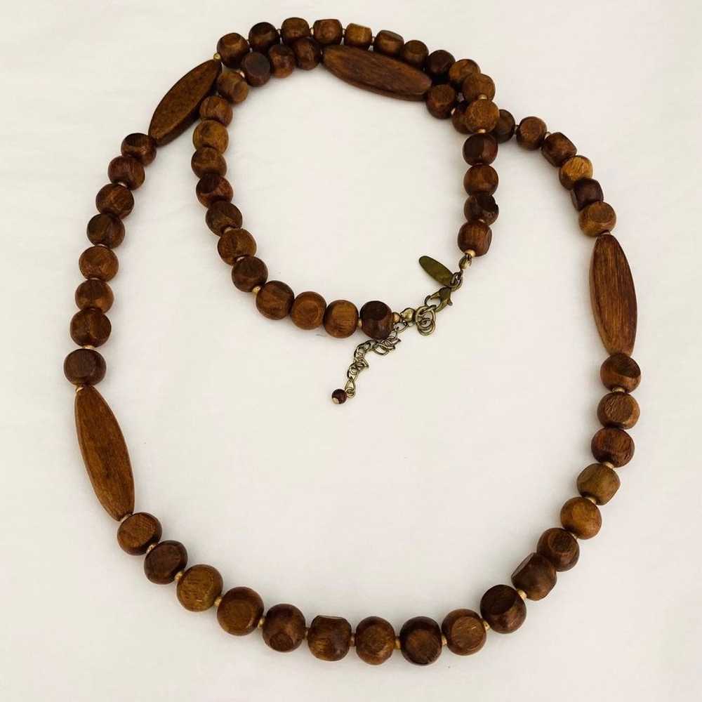 VTG Long Beaded Wood Necklace - Beaded Necklace -… - image 6