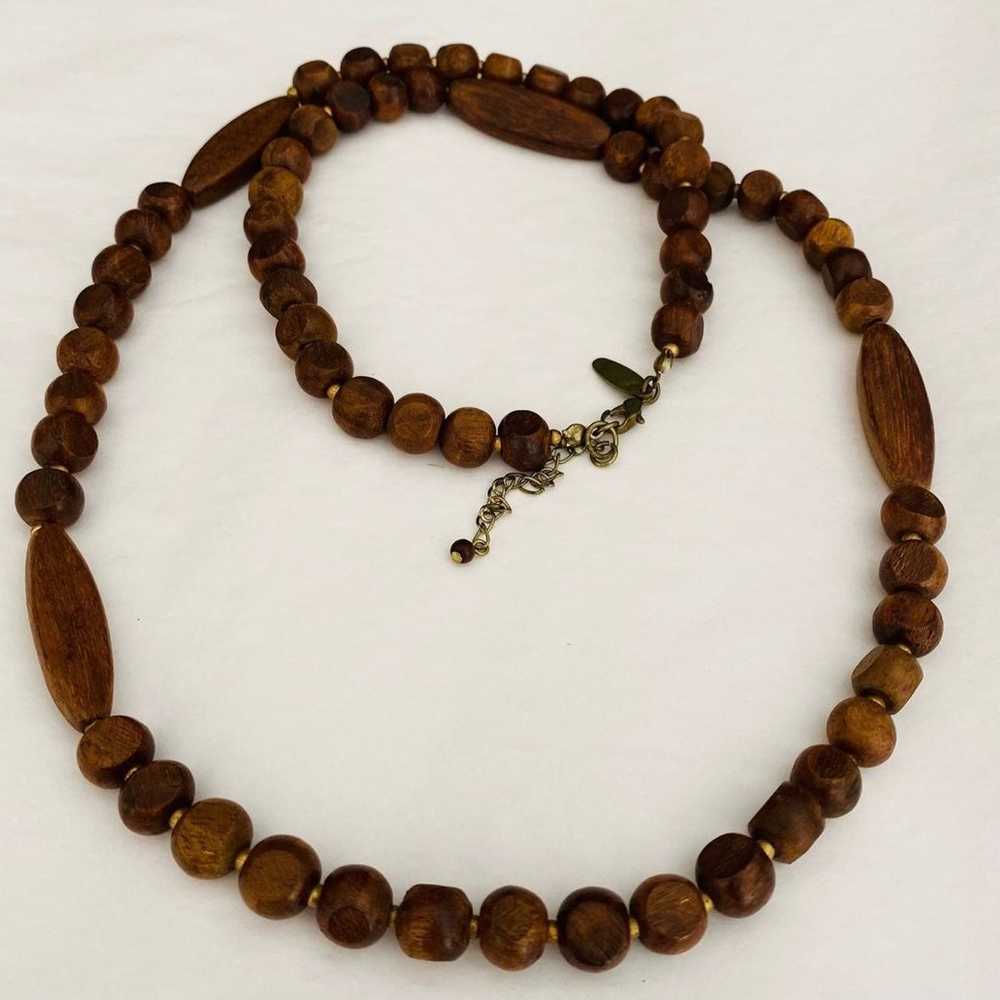 VTG Long Beaded Wood Necklace - Beaded Necklace -… - image 7