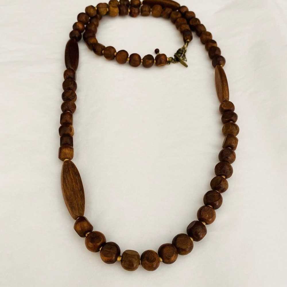 VTG Long Beaded Wood Necklace - Beaded Necklace -… - image 8