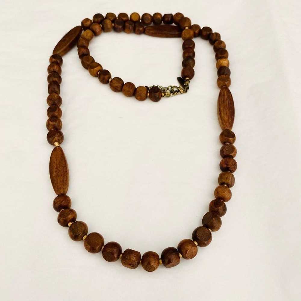 VTG Long Beaded Wood Necklace - Beaded Necklace -… - image 9