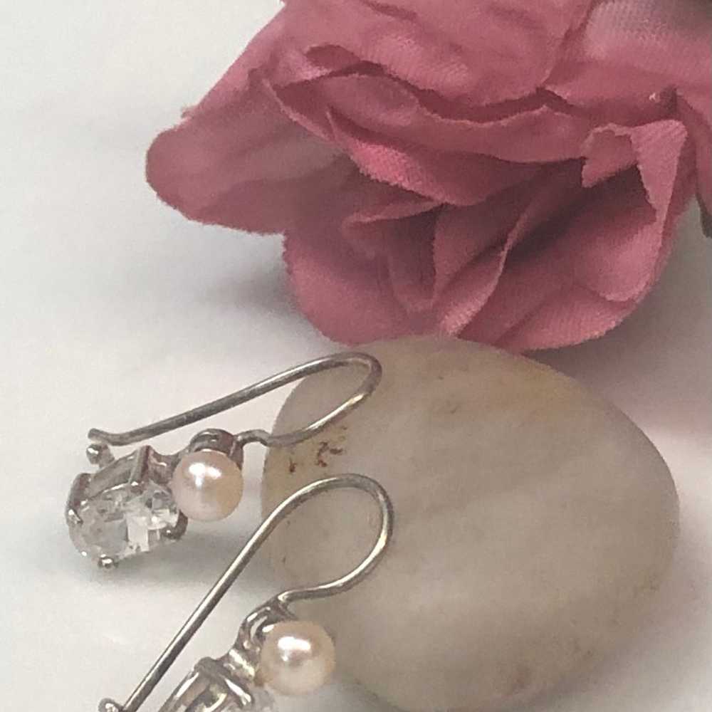 Vintage Avon Pearl & CZ Sterling Silver Earrings - image 2