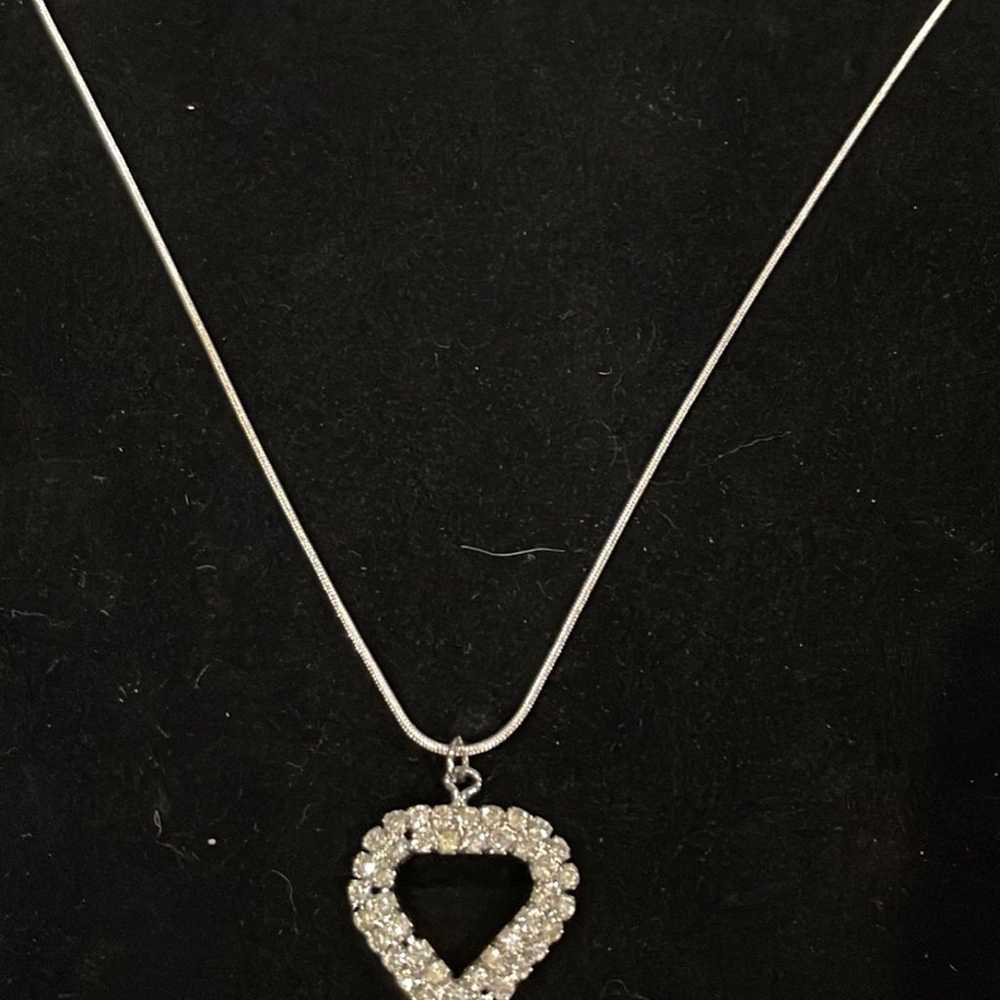 Vintage Crystal Heart Sterling Silver Necklace - image 1