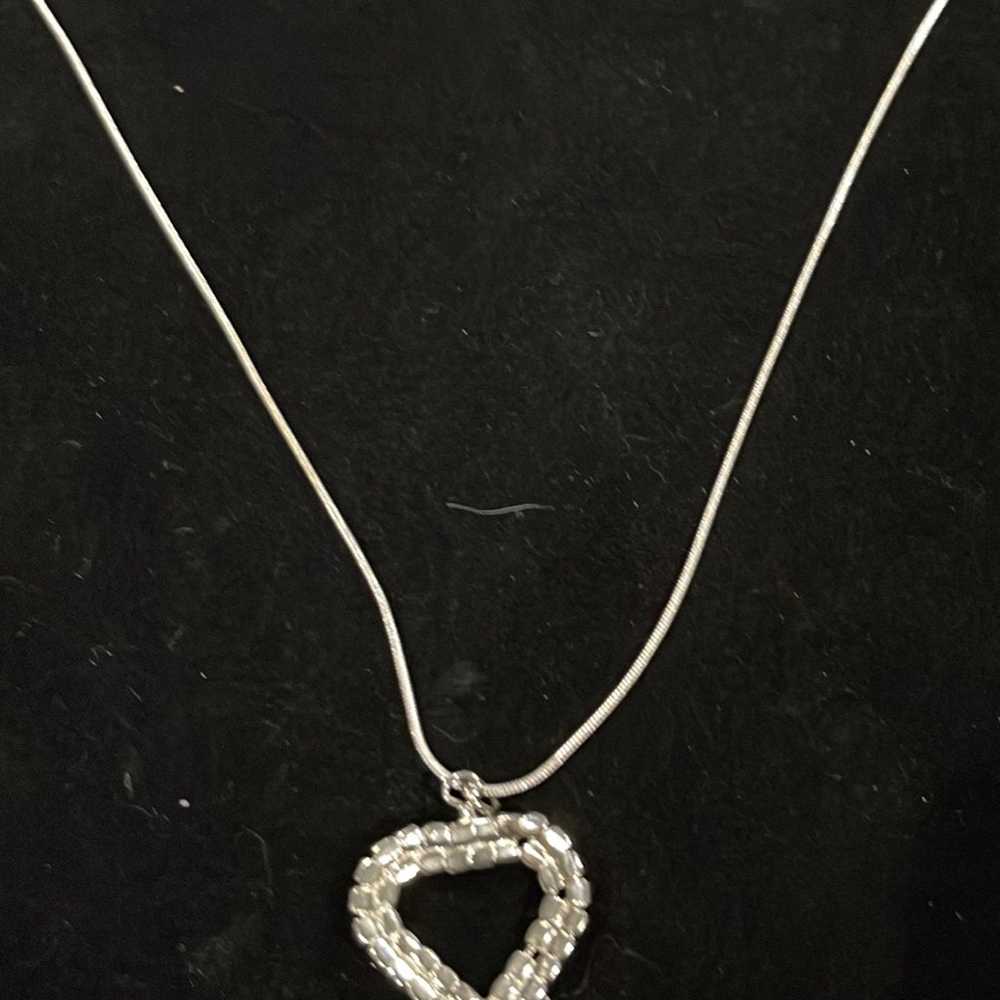 Vintage Crystal Heart Sterling Silver Necklace - image 2