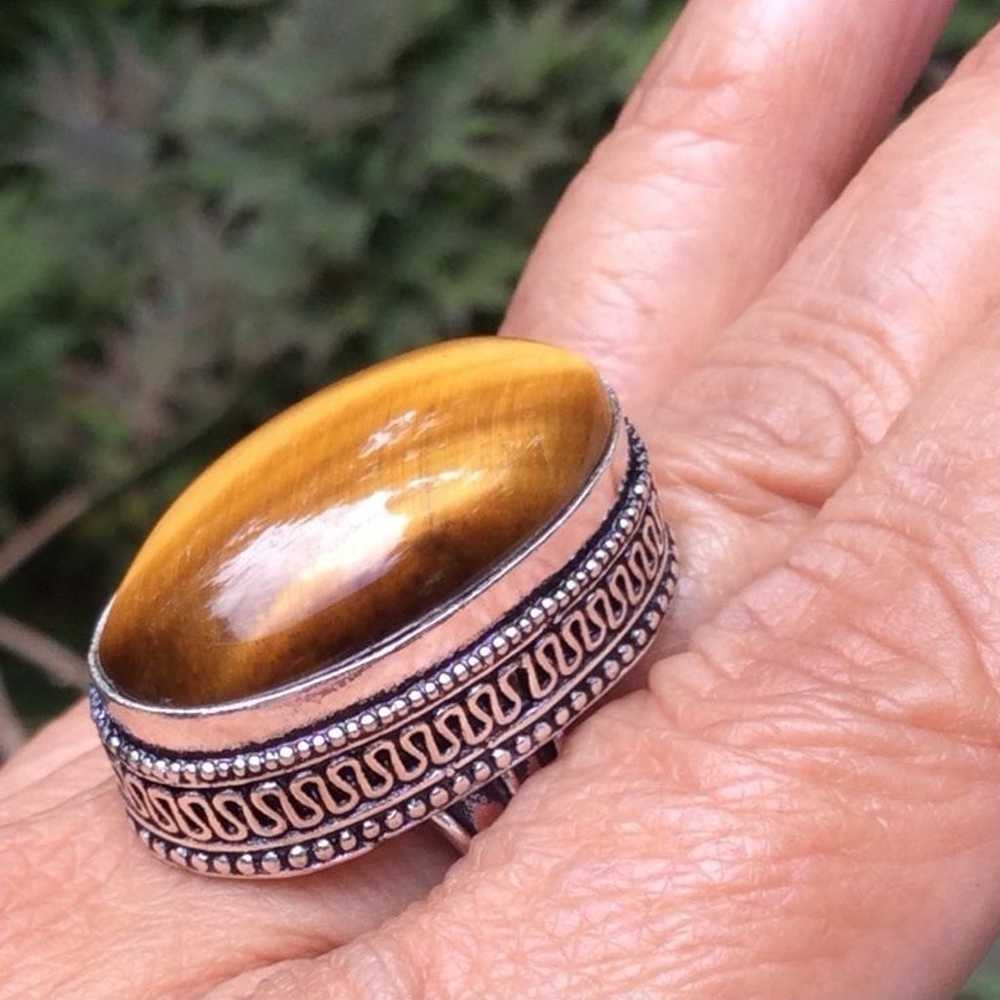 Sterling 925 Tiger’s Eye Cabochon Boho Handmade R… - image 2