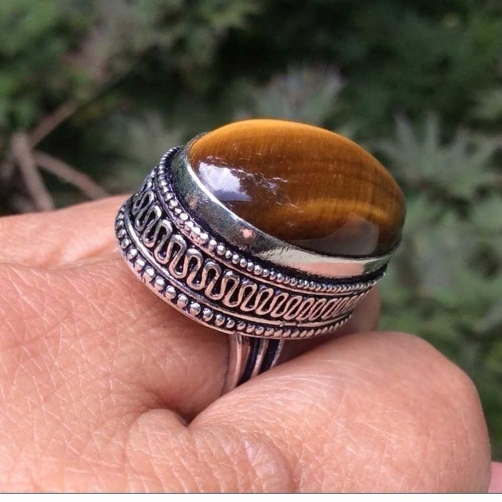 Sterling 925 Tiger’s Eye Cabochon Boho Handmade R… - image 6