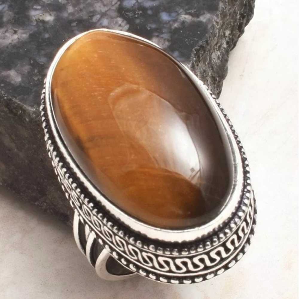 Sterling 925 Tiger’s Eye Cabochon Boho Handmade R… - image 7