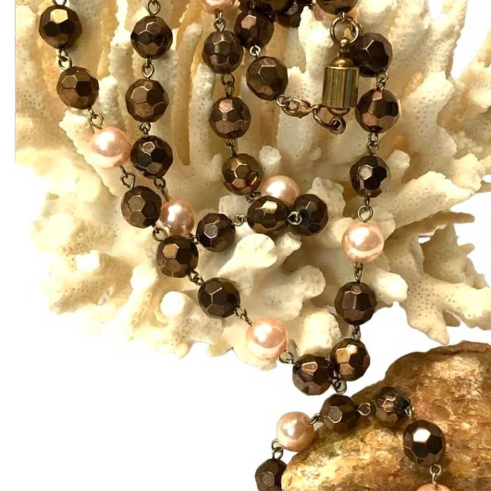 Vintage Brown Glass Crystals with Pink Pearl Neck… - image 1