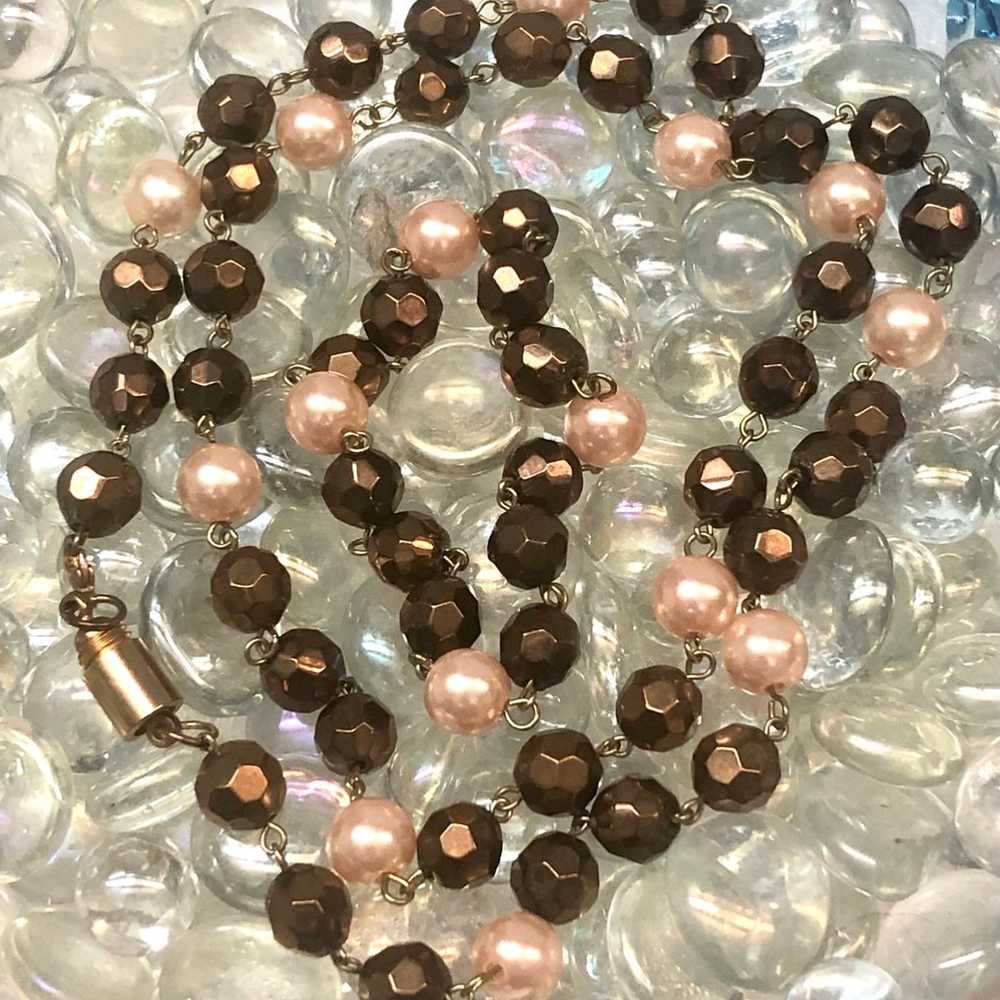 Vintage Brown Glass Crystals with Pink Pearl Neck… - image 3