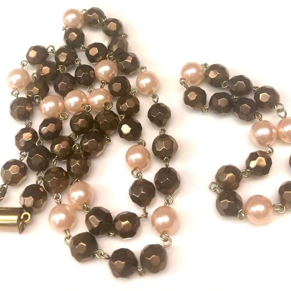 Vintage Brown Glass Crystals with Pink Pearl Neck… - image 7