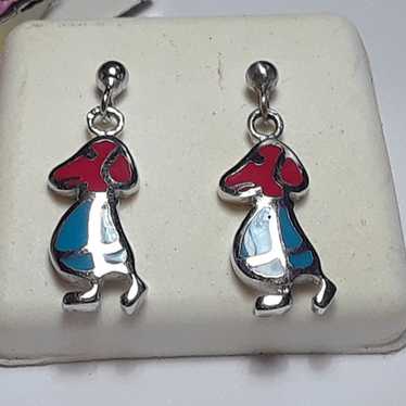 Estate 2Sided Dogs w/Red & Blue Enamel Sterling S… - image 1