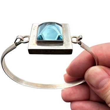 Estate Womans Bracelet Sterling Silver Blue Glass 