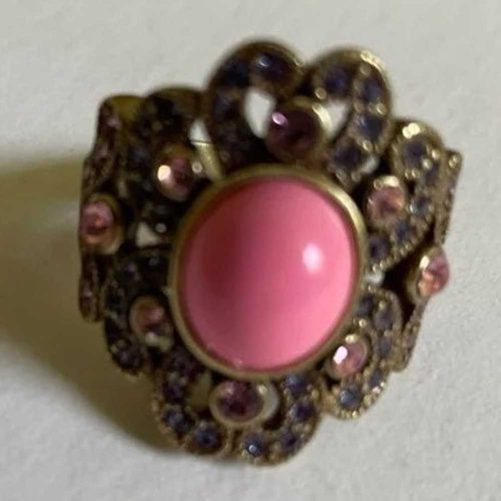 La Vintage pink goldtone crystal ring 11 - image 5