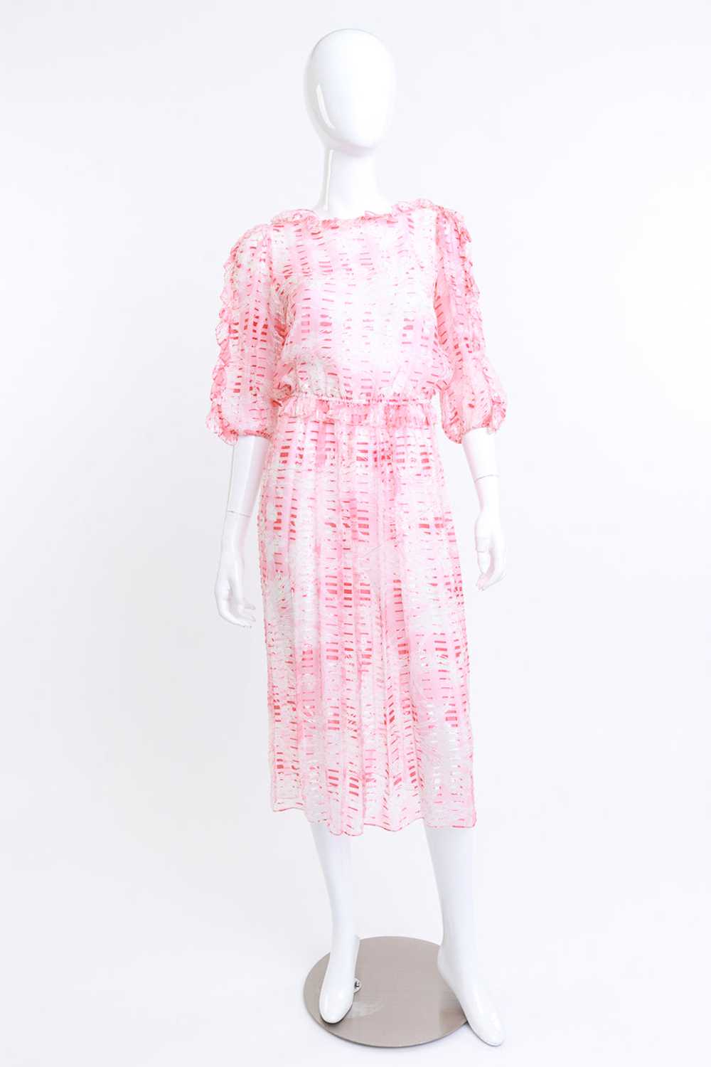 Sheer Silk Floral Ruffle Dress - image 1