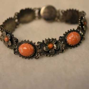 Unique Vintage Faux Coral Silver Tone Metal Snap … - image 1