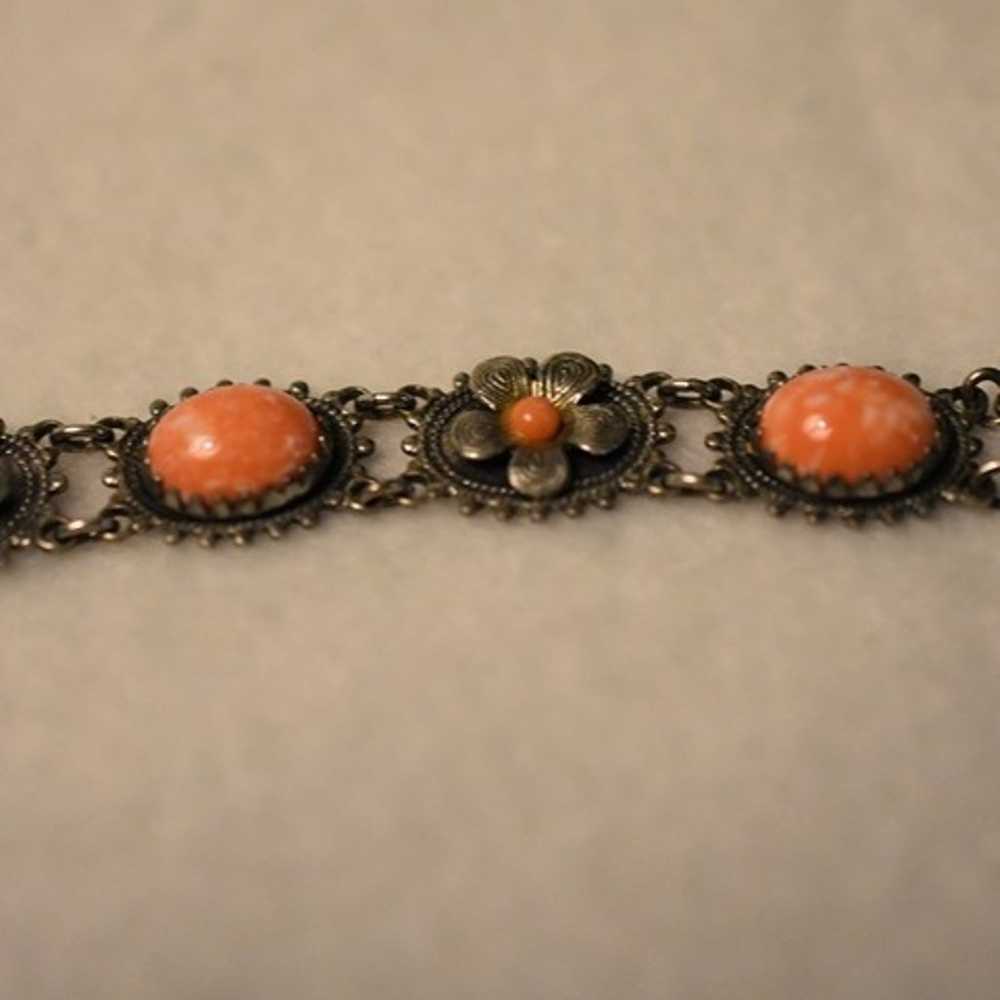 Unique Vintage Faux Coral Silver Tone Metal Snap … - image 2