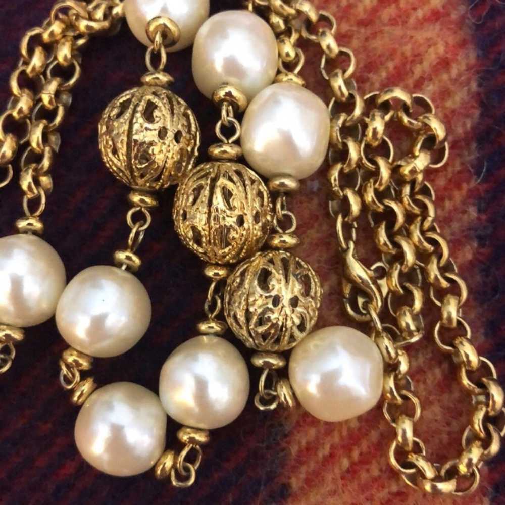 Vintage Trifari Gold Filagree & Pearl Necklace - image 2