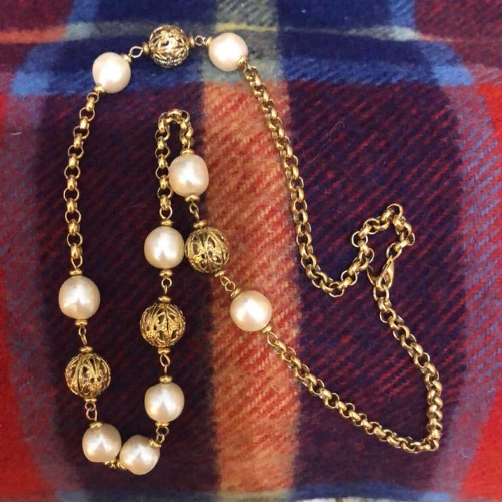 Vintage Trifari Gold Filagree & Pearl Necklace - image 3