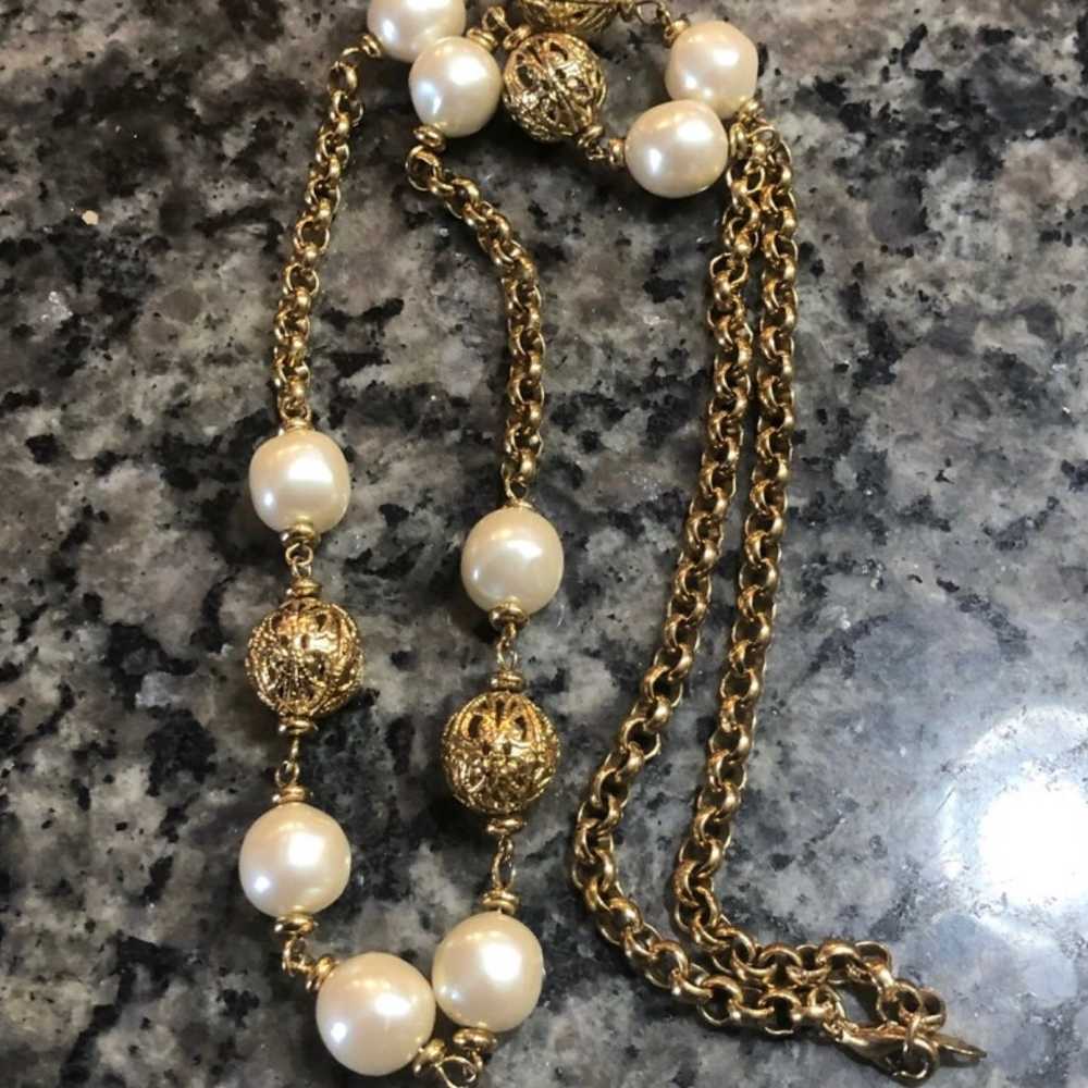 Vintage Trifari Gold Filagree & Pearl Necklace - image 4