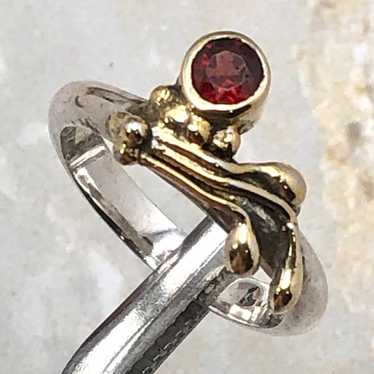 Vintage Two Tone Garnet Sterling Silver Stacking R