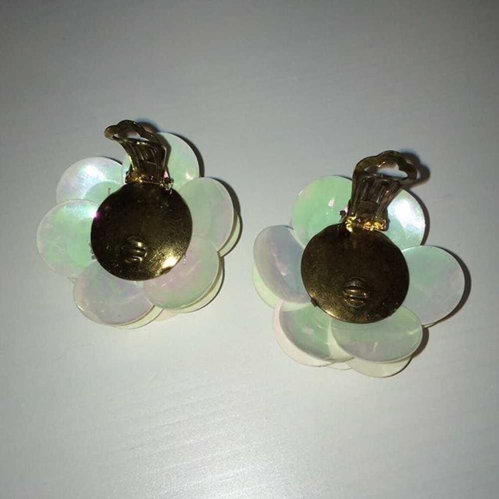 Vintage Iridescent Flower Earrings - image 4