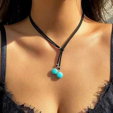 Free People Turquoise Velvet Wrap Necklace