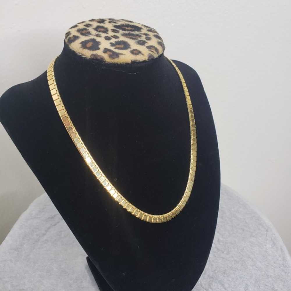 Monet Gold Tone Triple plated Herringbone Necklace - image 3