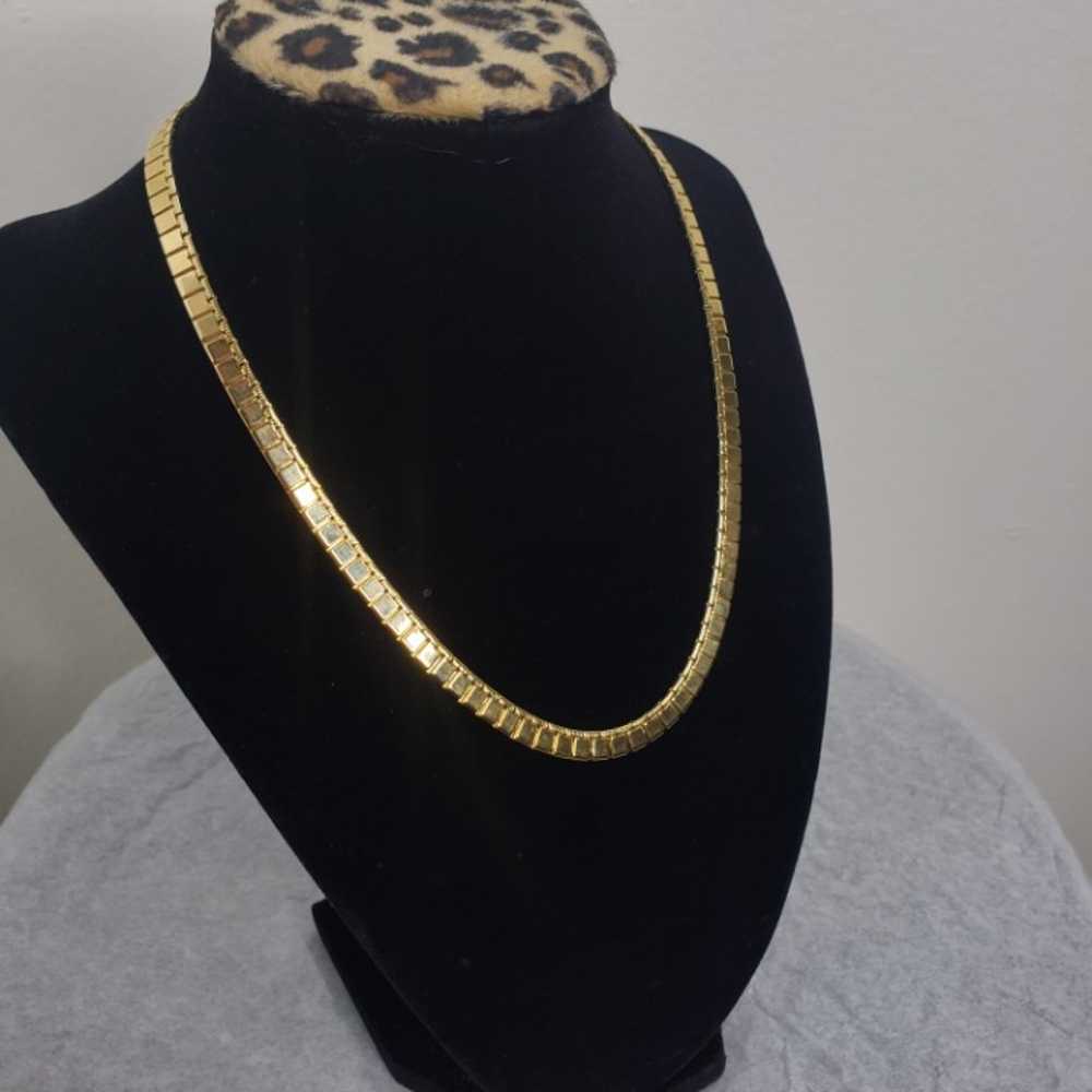 Monet Gold Tone Triple plated Herringbone Necklace - image 4