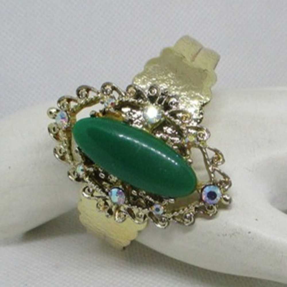 Vtg Cabochon AB Rhinestone Cuff Bracelet Large Gr… - image 1