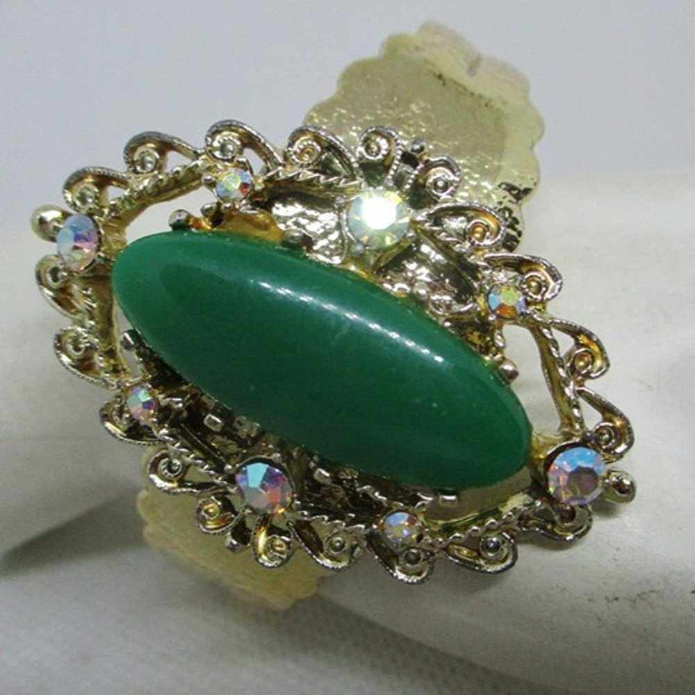 Vtg Cabochon AB Rhinestone Cuff Bracelet Large Gr… - image 2