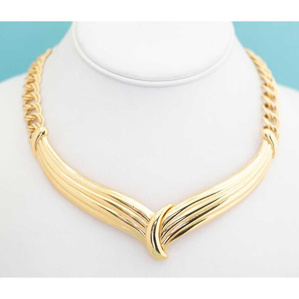 Vintage Gold Tone Curb Chain Choker by Monet - 16… - image 3