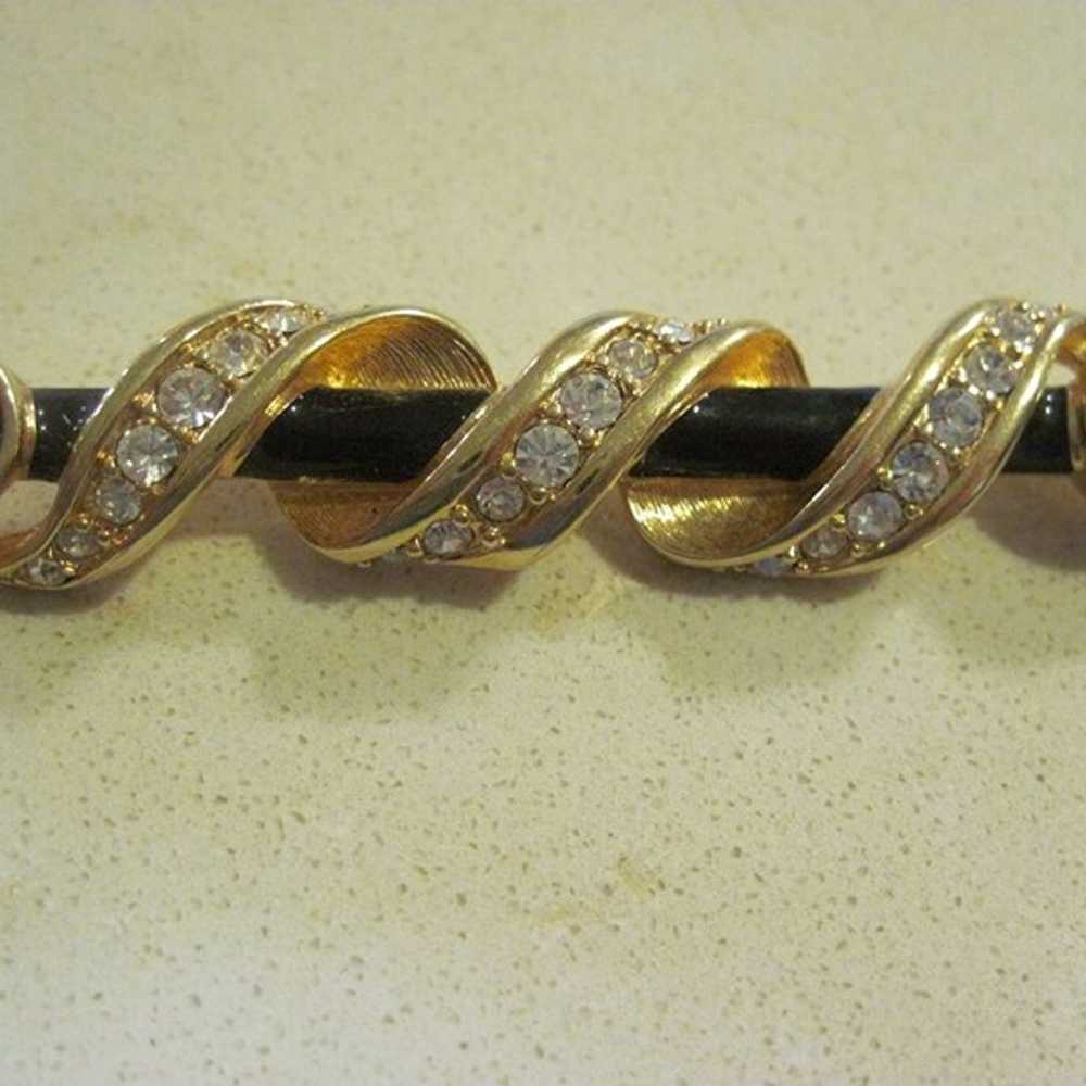 Swarovski Swan Signed Black Enamel, Gold Tone Bar… - image 4