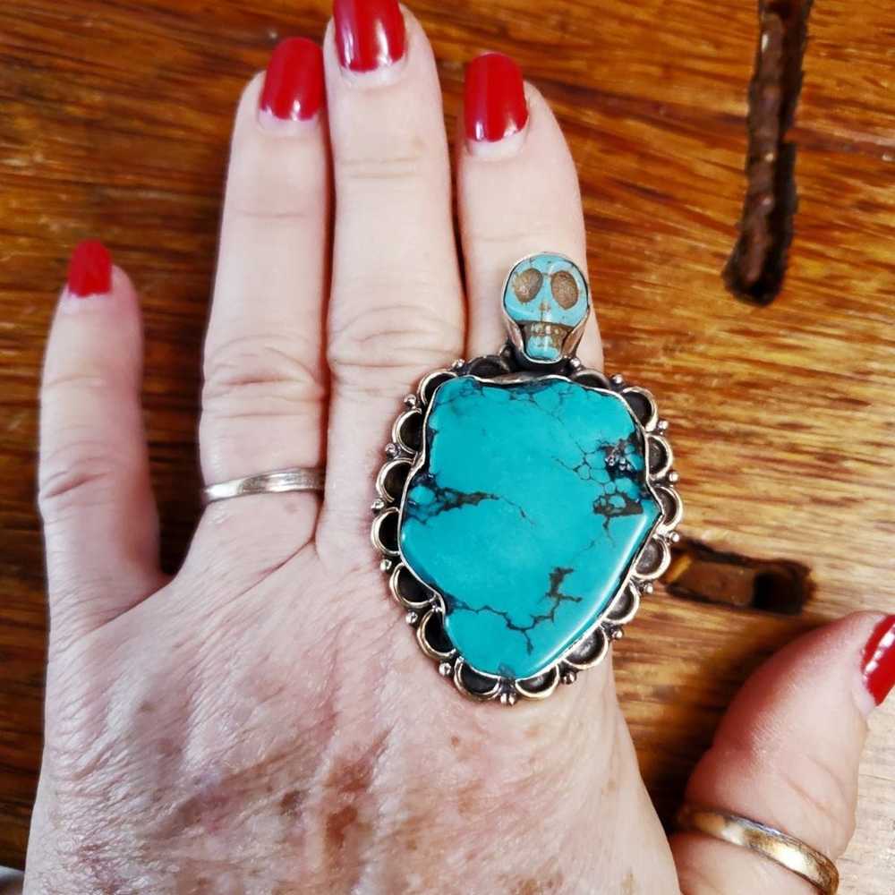 Tibetan Turquoise Stone Skull Ring-7 - image 1