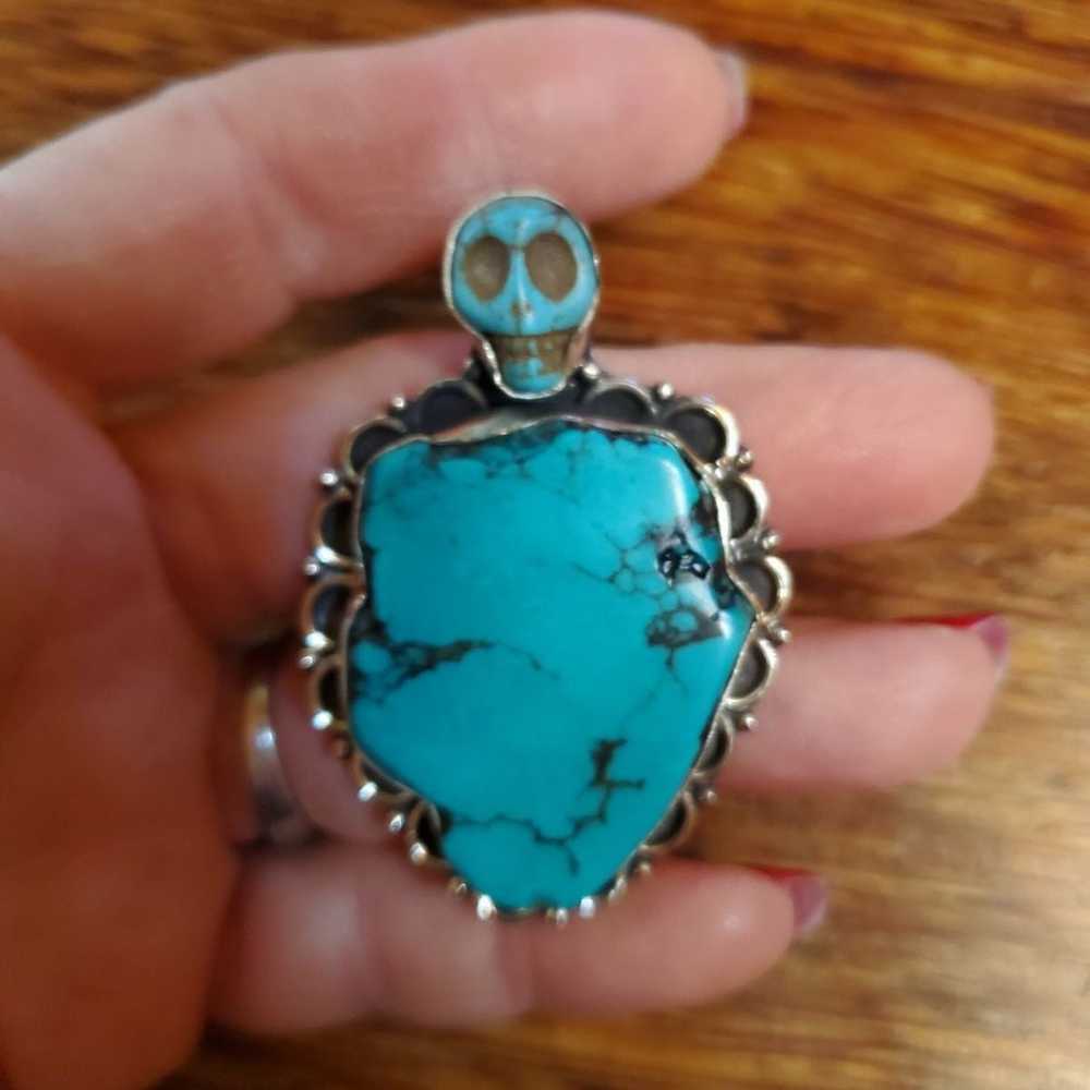 Tibetan Turquoise Stone Skull Ring-7 - image 2