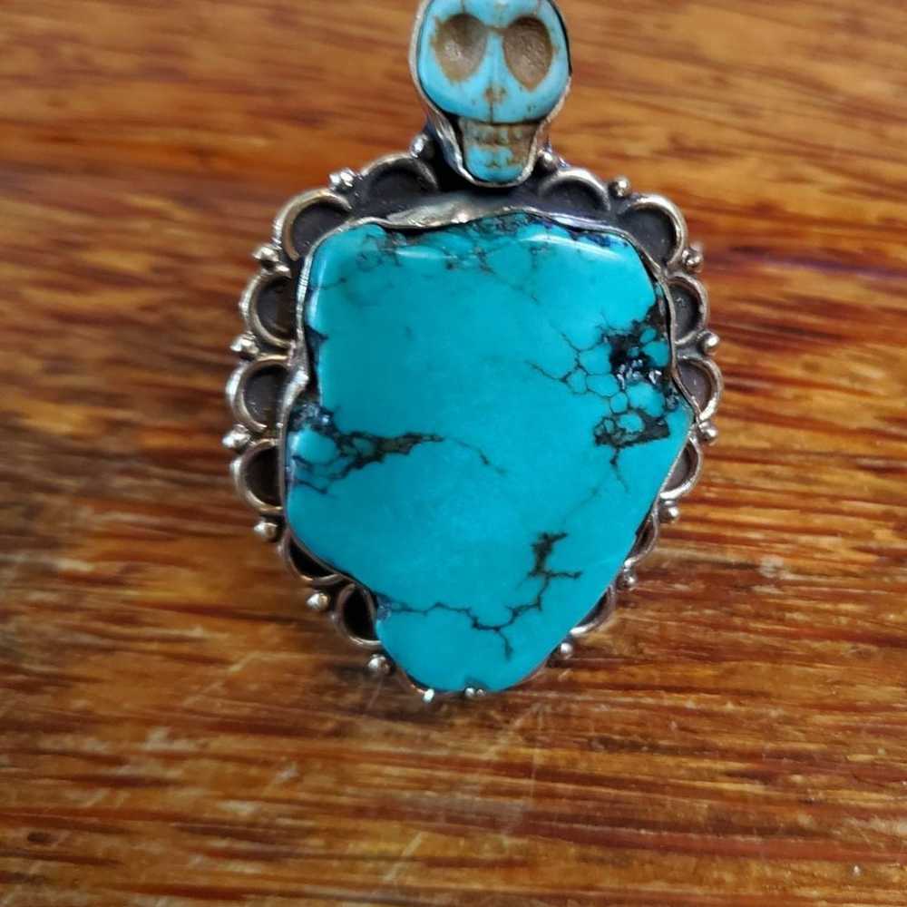 Tibetan Turquoise Stone Skull Ring-7 - image 3