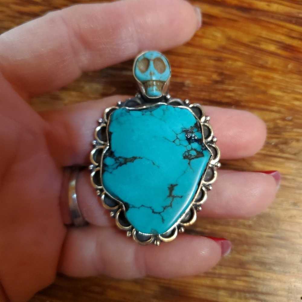 Tibetan Turquoise Stone Skull Ring-7 - image 4