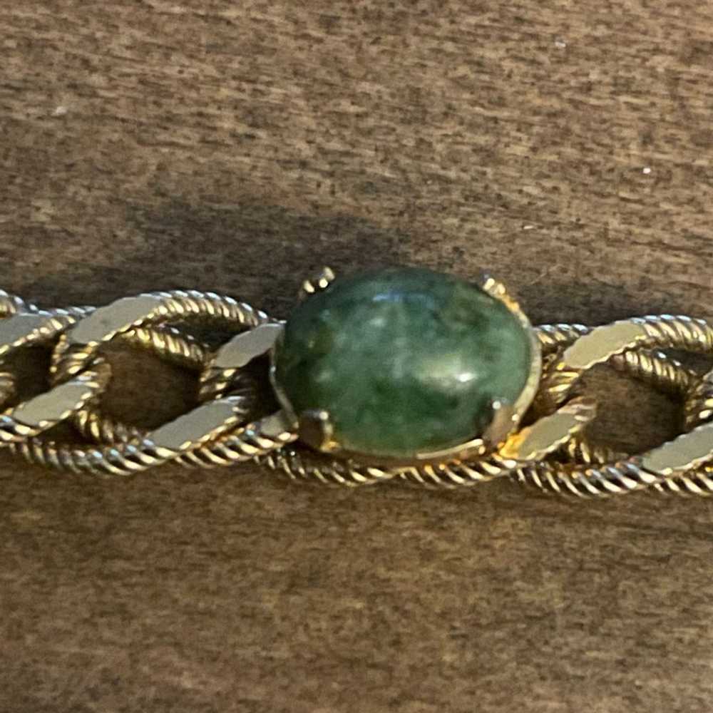 Vintage Jade and pearl curb link bracelet - image 2