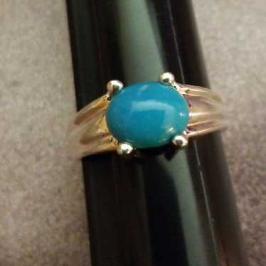 10K Vermeil Over sold .925 Sterling Silver has Cabochon Cut Synthetic Turquoise Hallmarked UTC .925