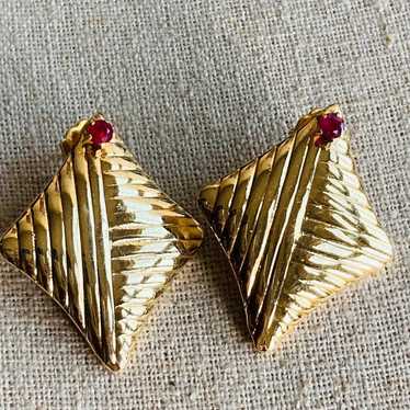 Vintage gold plated genuine ruby Earrings - image 1